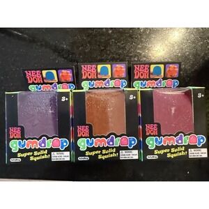 (LOT OF 3) Nee Doh Gumdrop Super Solid Squish Squeeze Toys Purple, Orange, Pink